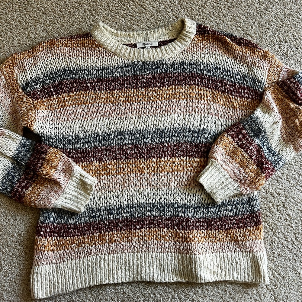 Madewell Cream and Brown Crew Neck Sweater